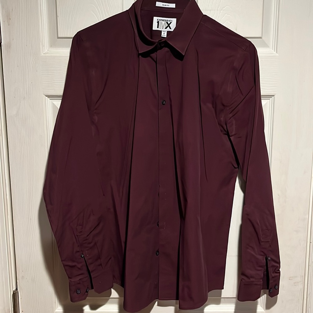 Express Men 1MX Slim Fit Dress Shirt - Maroon